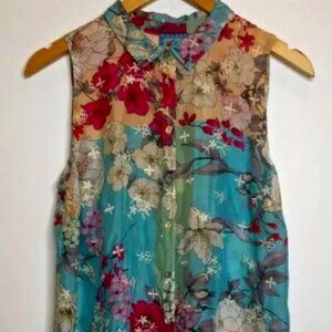 Johnny Was Silk Floral Embroidered Tunic Style Top/Dress Sz Medium MSRP $275